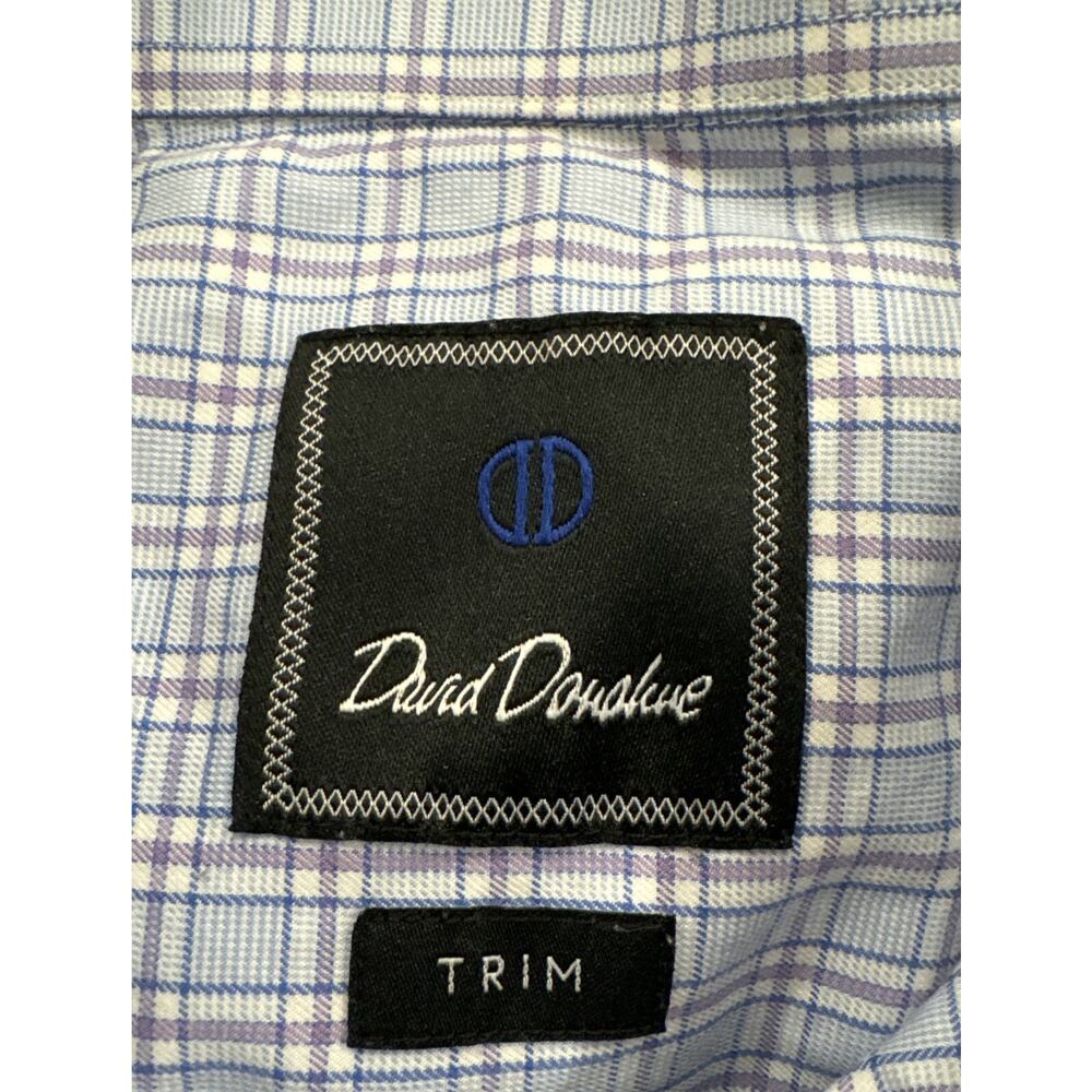 David Donahue Trim Blue Purple Plaid Check Mens Button Down Size 16.5-36/37